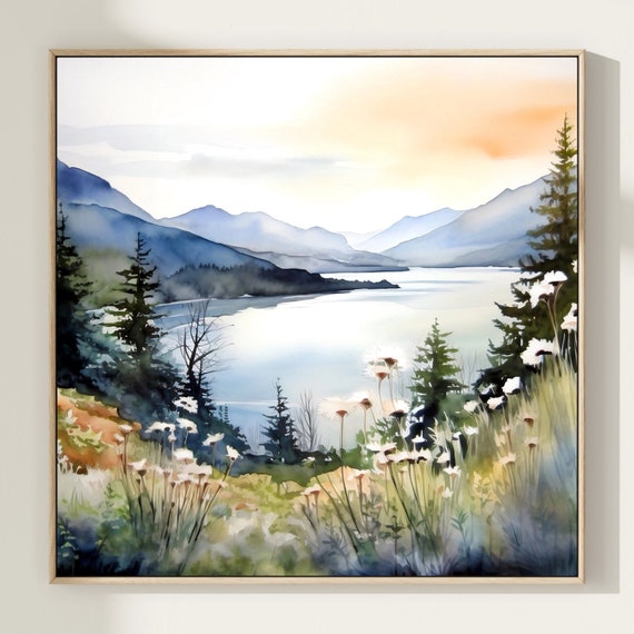 Mountain Lake Print Watercolor Mountains Abstract Landscape Nature Art Print Modern Minimal Wall Art Home Decor Gift Art