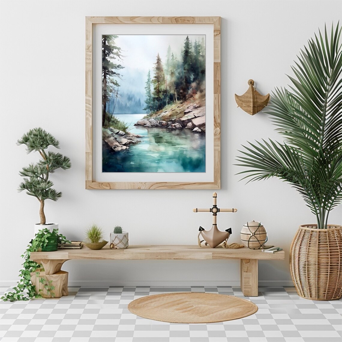 Alaska Mountain Lake Watercolor Landscape Art Print - Image 3