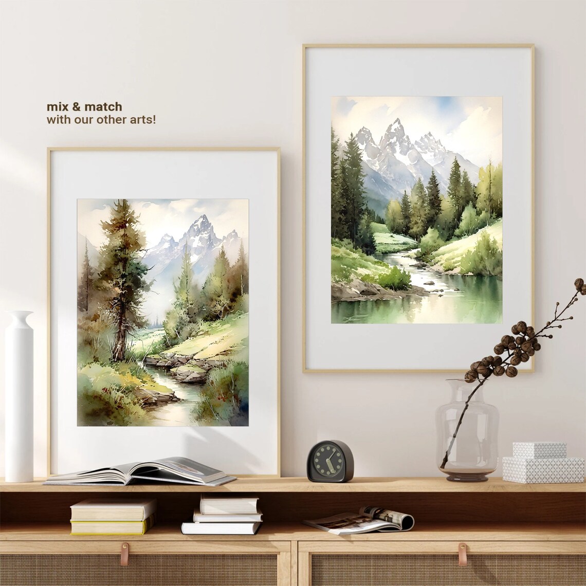Grand Teton Art Print, Watercolor Mountain Landscape - Image 2
