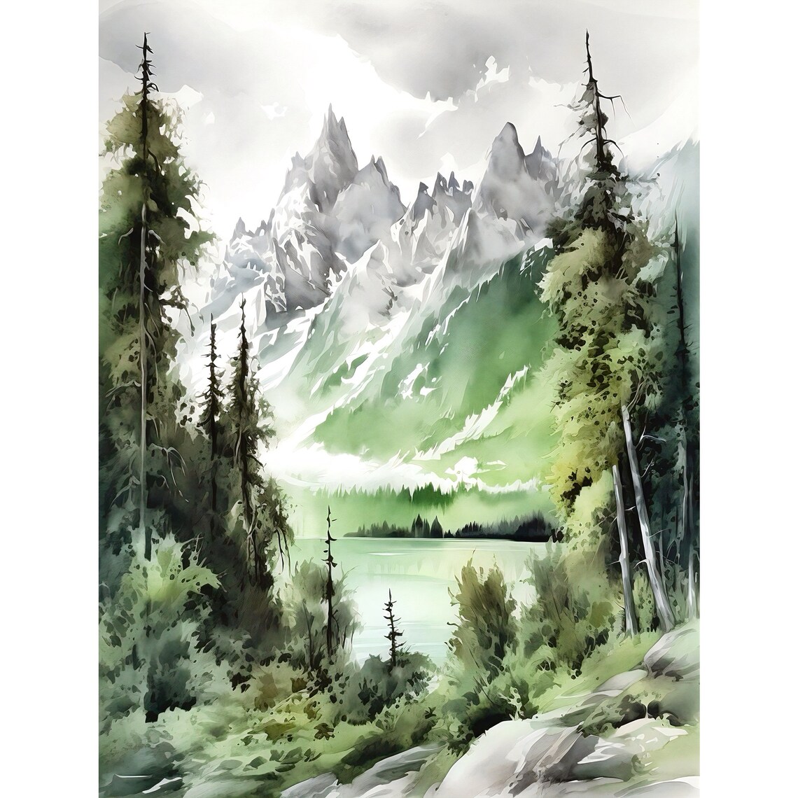 Grand Teton Watercolor Art Print, Mountain Landscape - Image 3