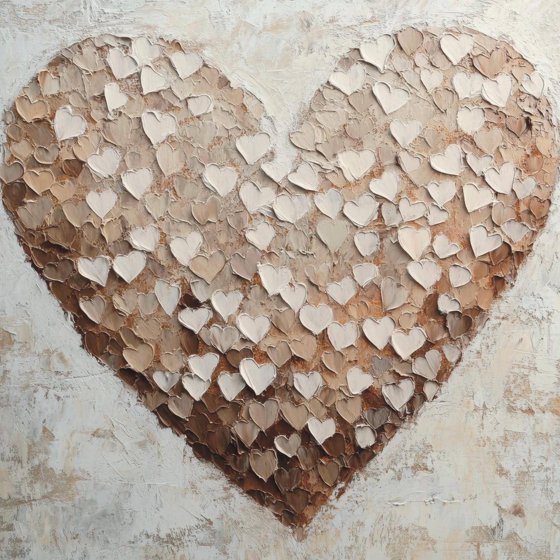 Neutral Beige Hearts Textured Impasto Romantic Love Wall Print - Image 6