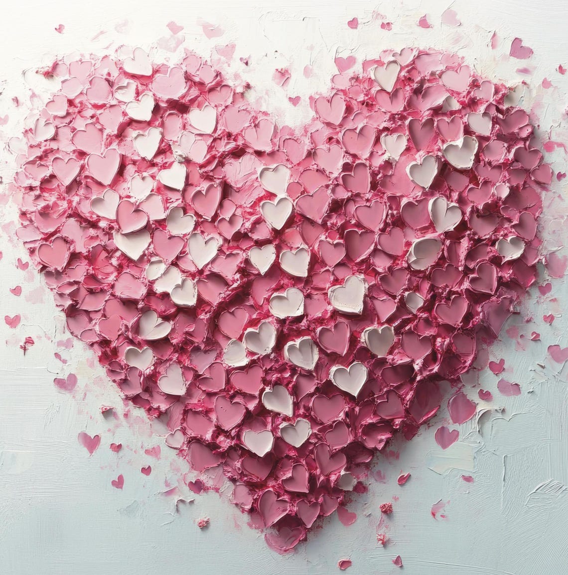 Pink White Hearts Impasto Textured Romantic Valentines Wall Print - Image 6