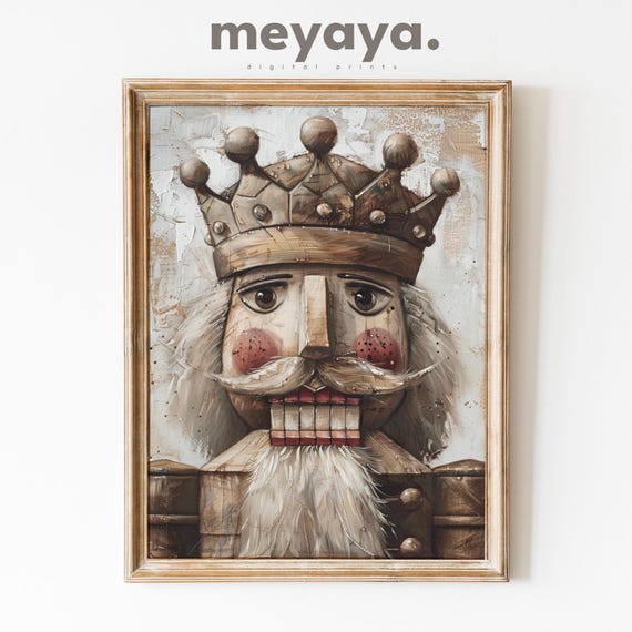 Beige Christmas Nutcracker Print Neutral Holiday Art Vintage Nutcracker Painting Moody Christmas Cottagecore Xmas Print Minimalist Art