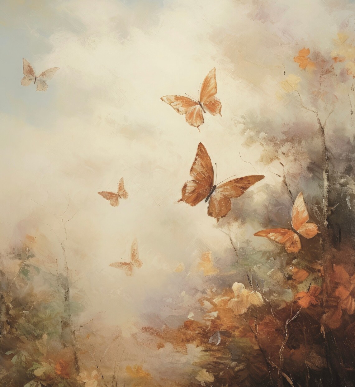 Amber Butterflies Over Misty Garden Warm Dreamy Vintage Poster - Image 6