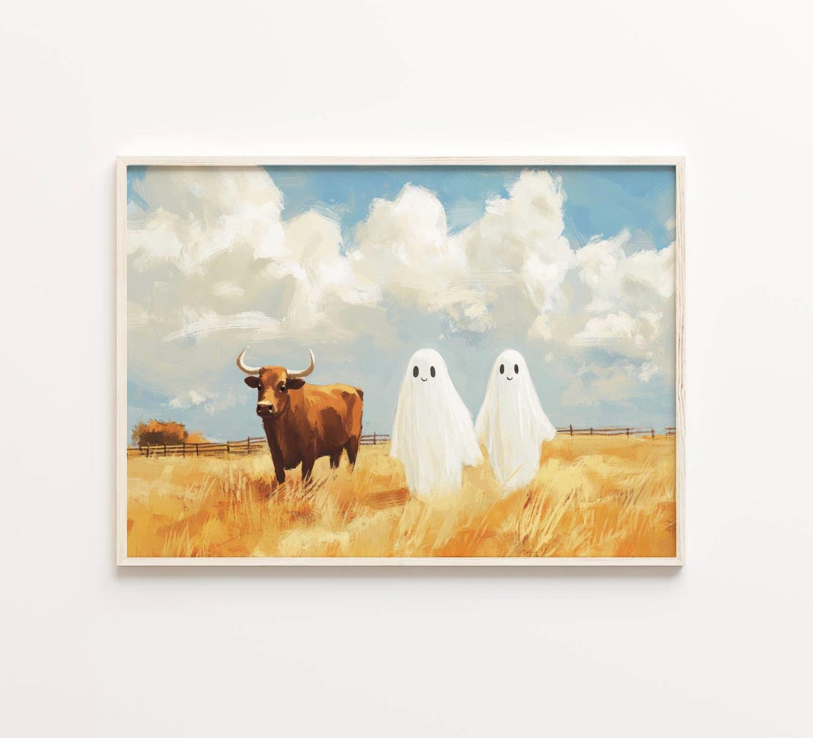 Landscape Cute Ghost Print Rustic Fall Art Halloween Decor Ghouls Having Fun Spooky Decor Preppy Halloween Print Western Halloween - Image 4