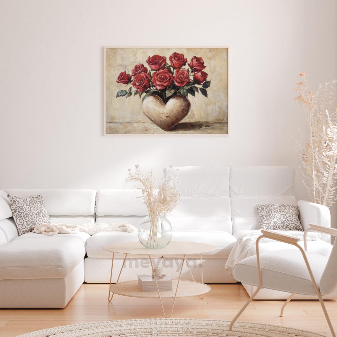 Red Roses Heart Shaped Vase Vintage Romantic Floral Wall Print - Image 2