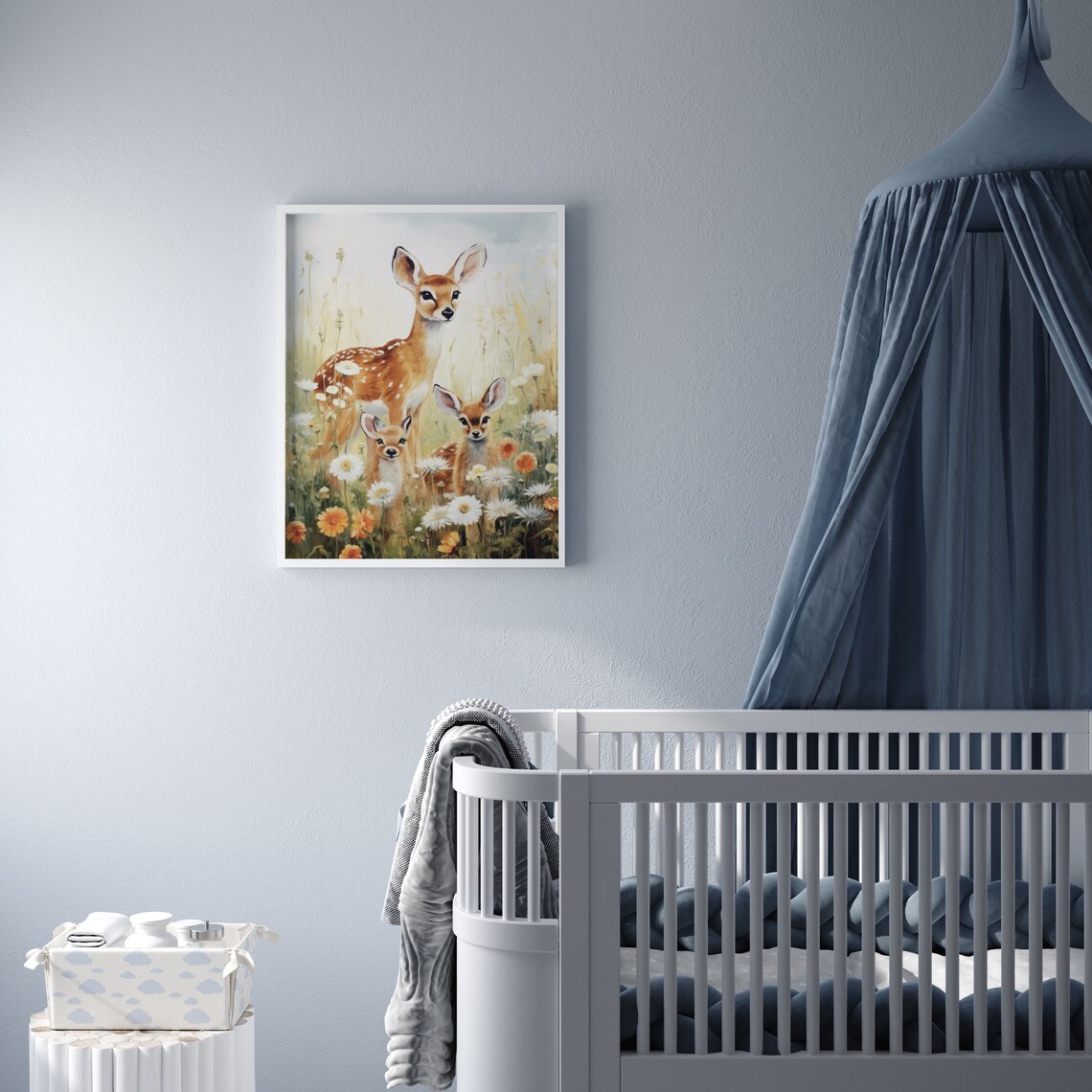 Deer Family Meadow Fawns Wildflowers Vintage Nursery Room Poster - Image 3