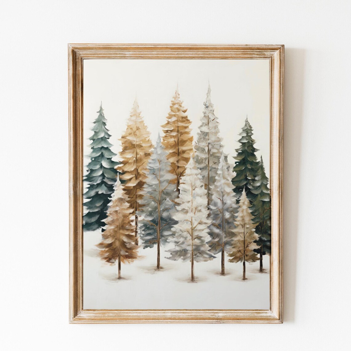 Rustic Winter Tree Art Print, Neutral Christmas Decor