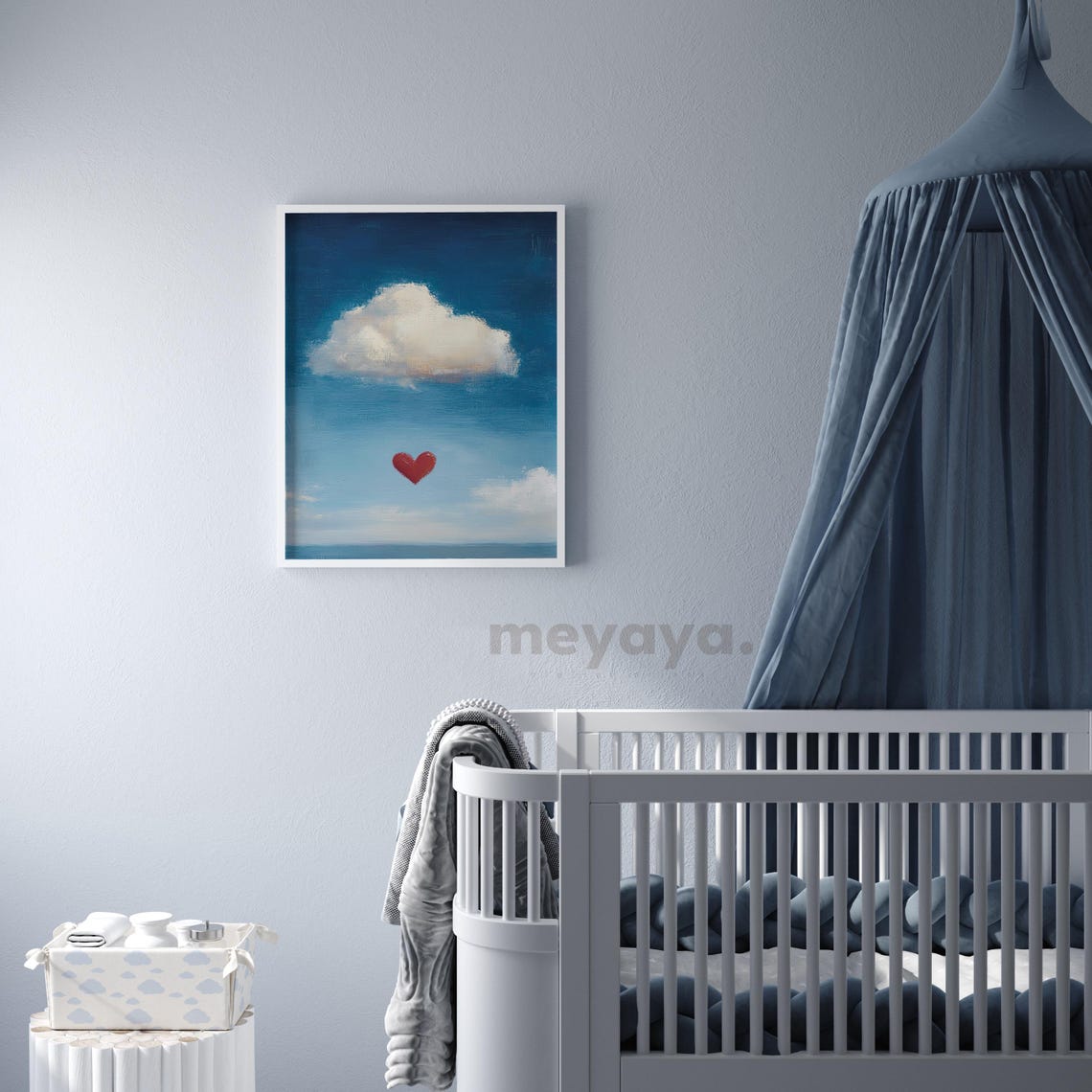 Red Heart Floating Blue Sky Cloud Surreal Romantic Wall Print - Image 2