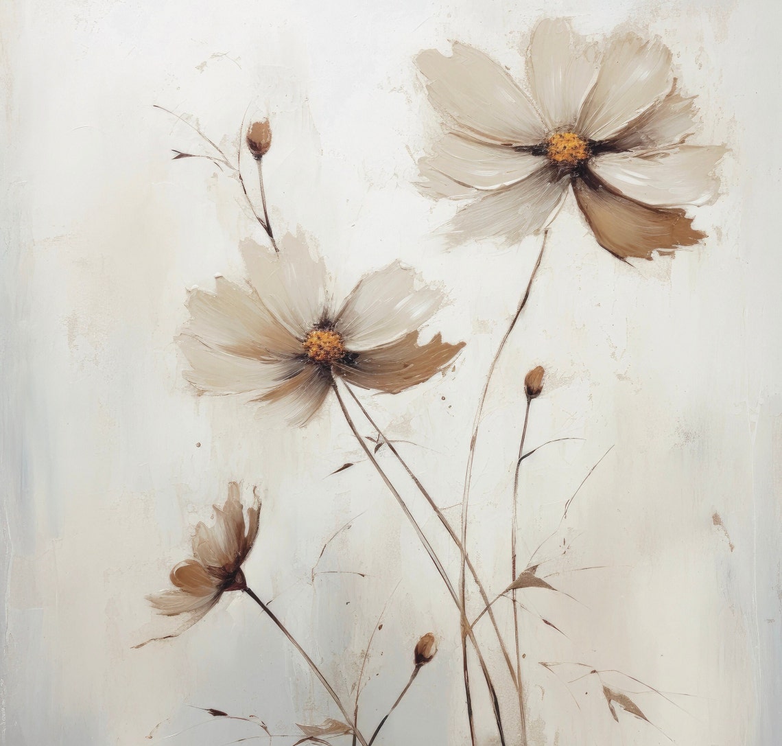 Minimalist White Wildflowers Oil Painting Neutral Botanical Poster - Image 6