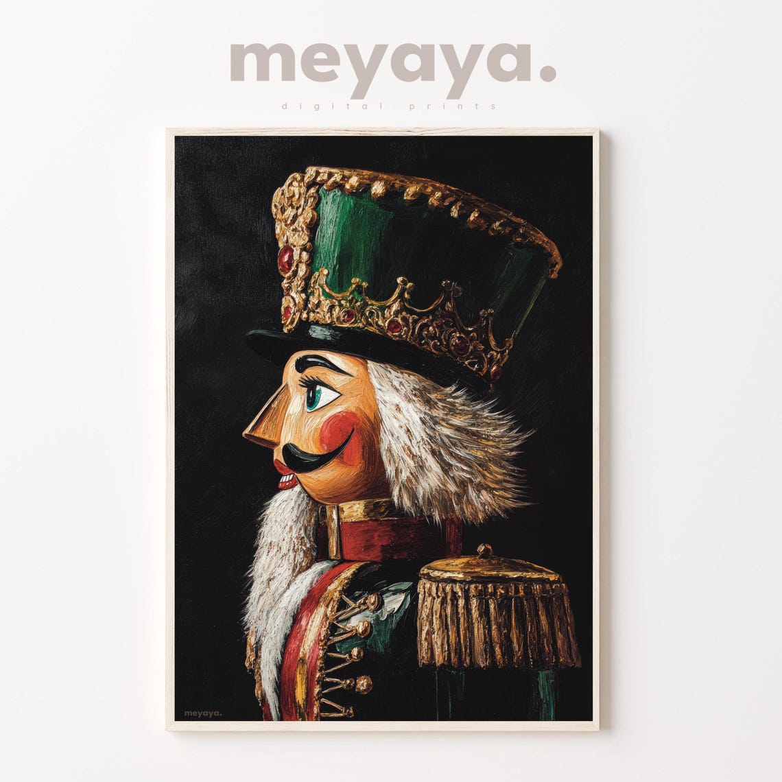 Dark Moody Nutcracker Profile Green Crown Vintage Christmas Art Poster - Image 3