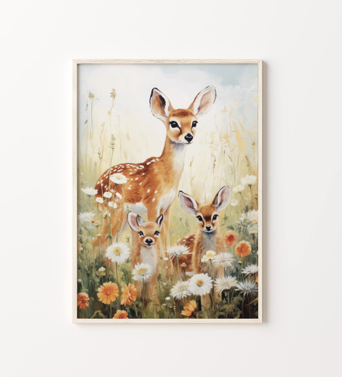 Deer Family Meadow Fawns Wildflowers Vintage Nursery Room Poster - Image 4