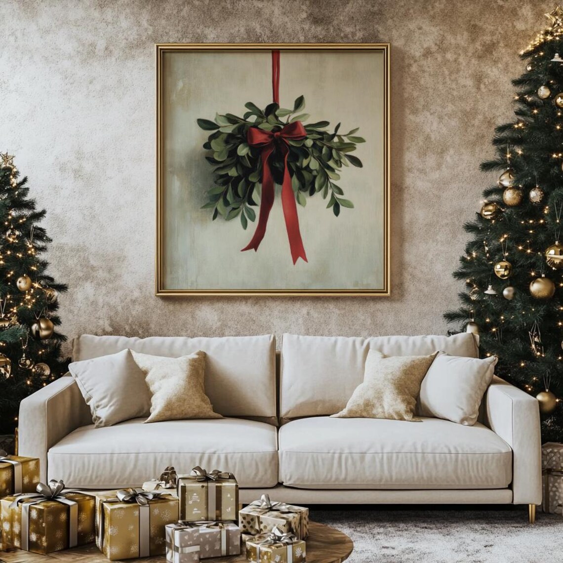 Vintage Christmas Mistletoe Art Print, Boho Decor - Image 4