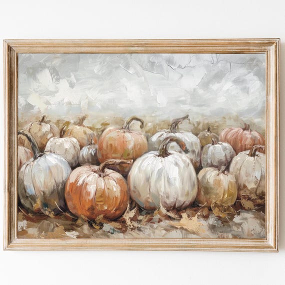 Vintage Pumpkins Print Fall Art Still Life Painting Vintage Pumpkin Decor Farmhouse Decor Autumn Art Print Moody Wall Art