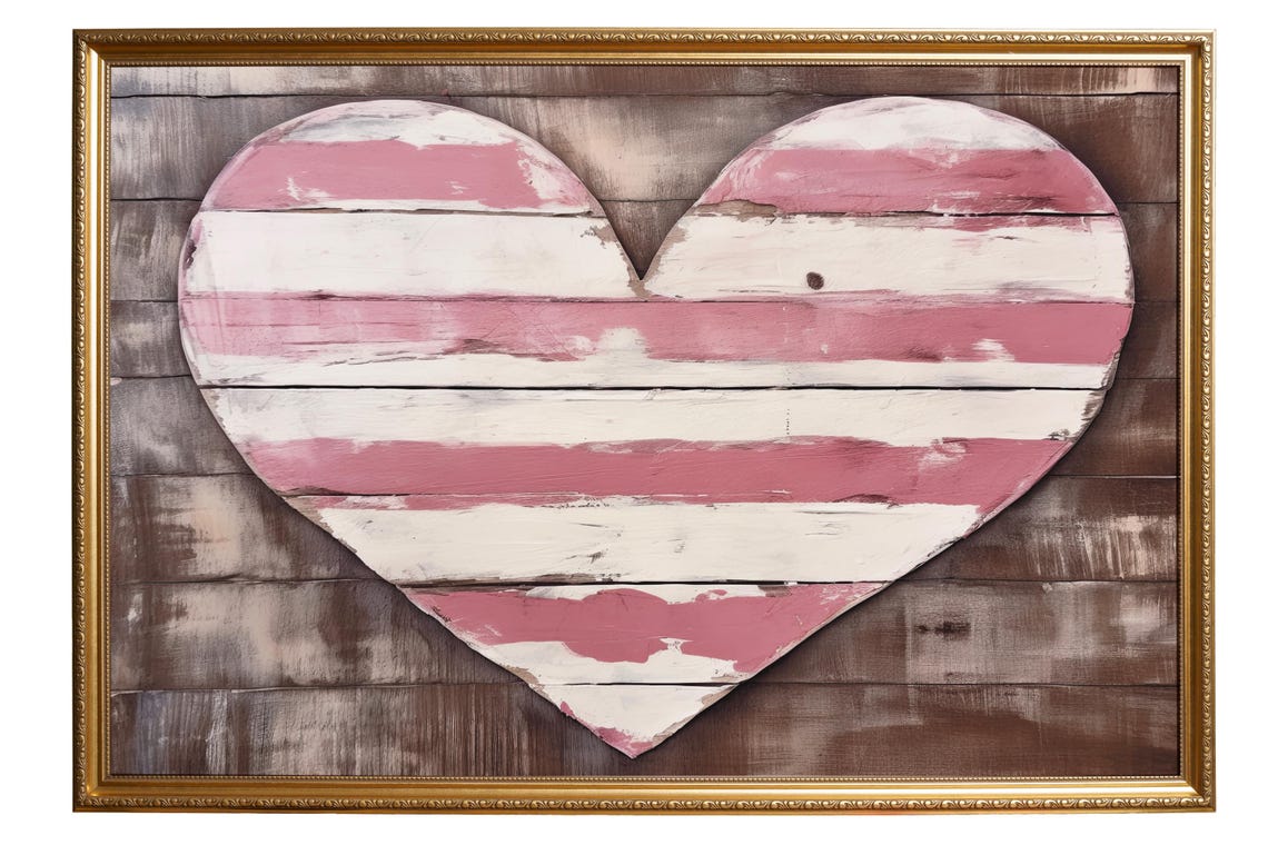 Pink White Striped Rustic Wooden Heart Farmhouse Valentine Poster - Image 2