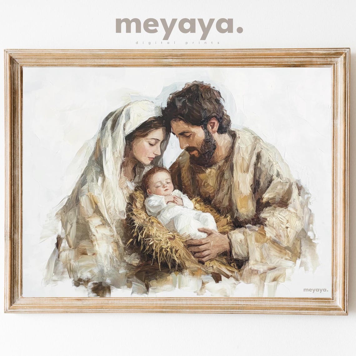 Christmas Nativity Scene Painting Vintage Nativity Print Holy Family Artwork Baby Jesus Mary Joseph Art Holiday Minimalist