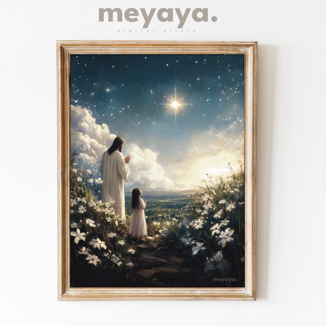 Jesus And Girl Praying Painting Star Of Bethlehem Print Christian Painting I Am A Child Of God Let Us Adore Him Vintage Christmas Decor