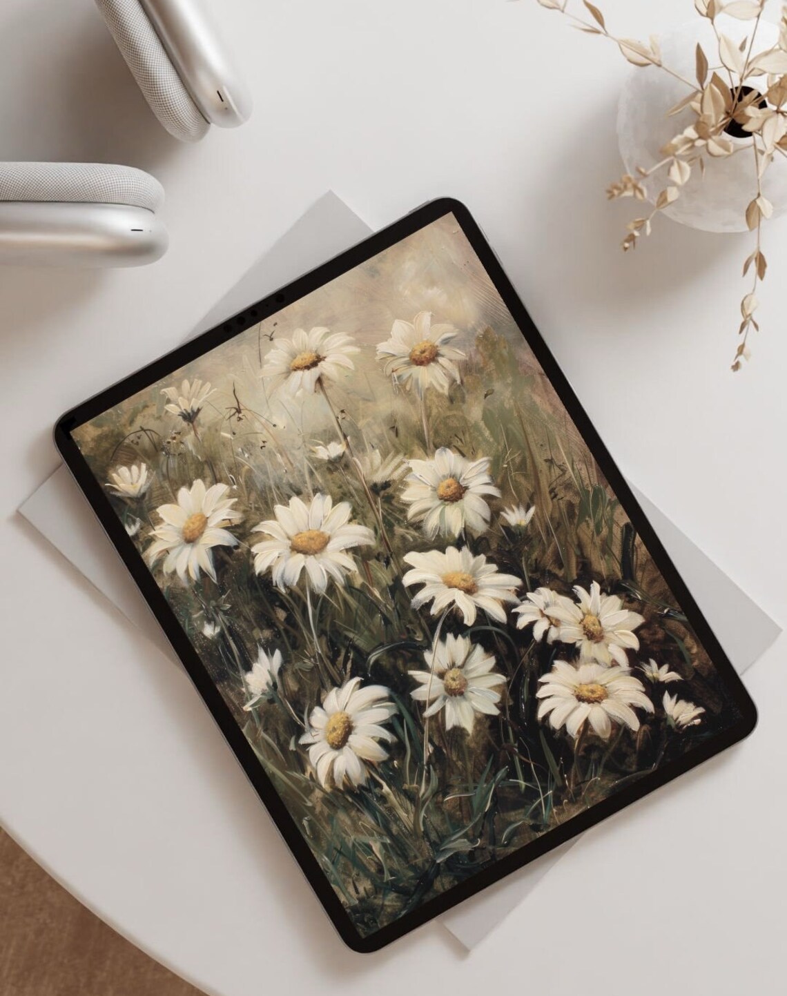 White Daisy Meadow Oil Painting Vintage Farmhouse Flower Poster - Image 5