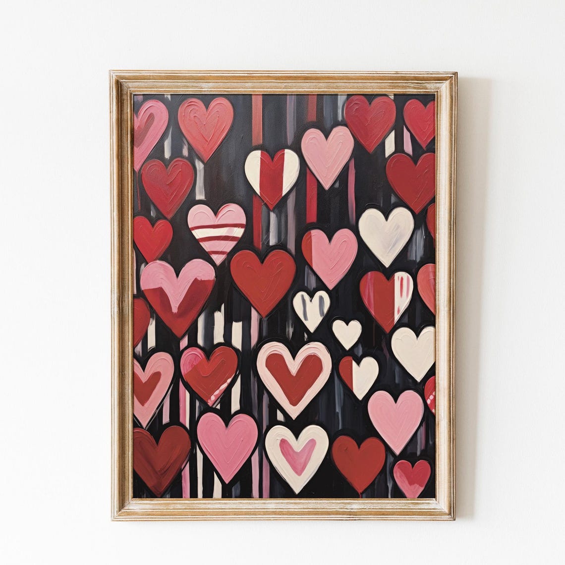 Red Pink Pop Art Hearts Black Background Bold Valentine Poster