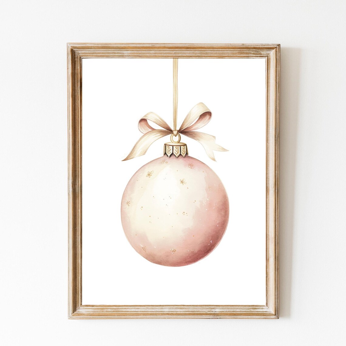 Blush Pink Christmas Ornament Ribbon Watercolor Holiday Poster