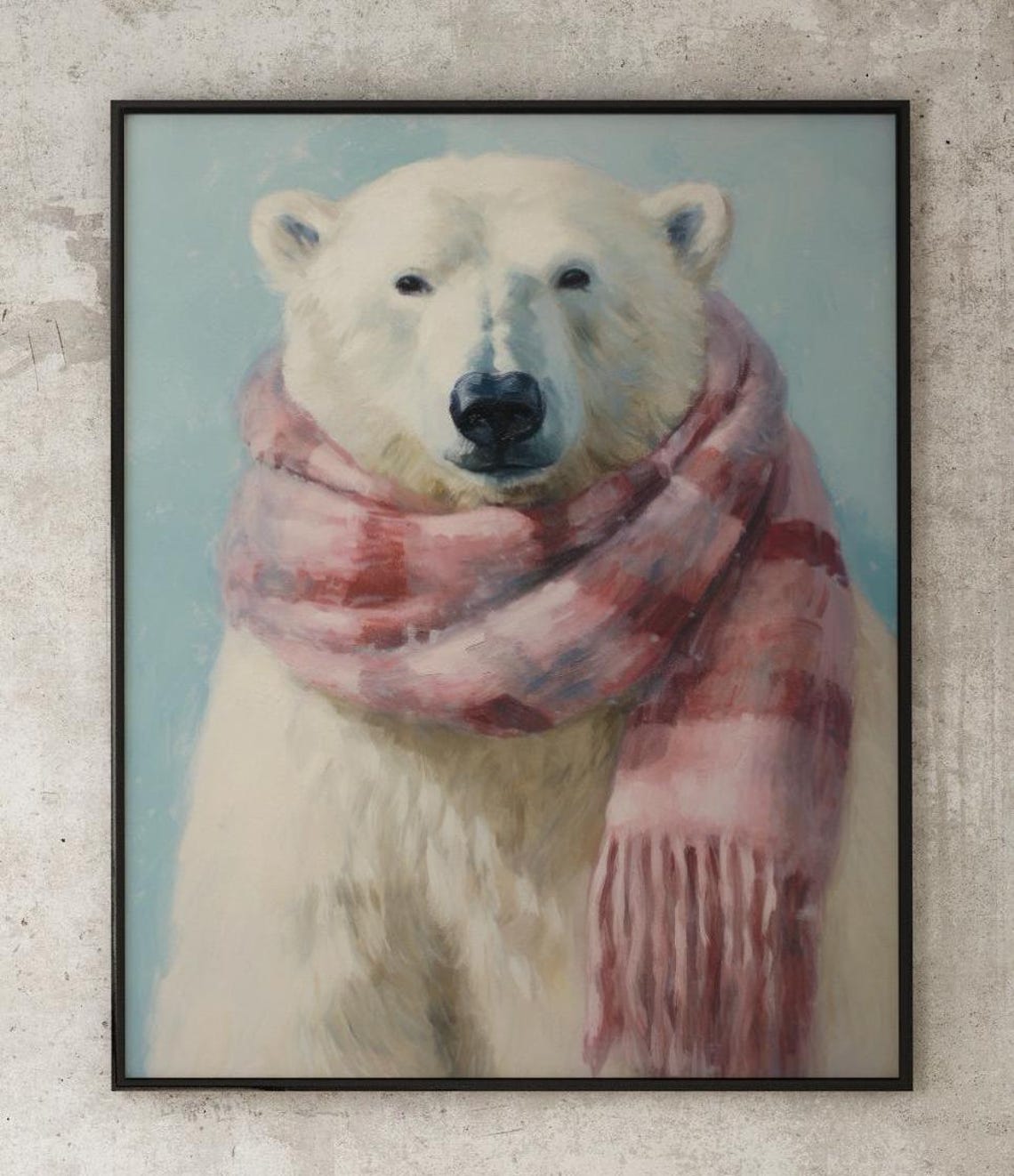 Cute Polar Bear In Pink Plaid Scarf Winter Animal Portrait Poster - Image 3