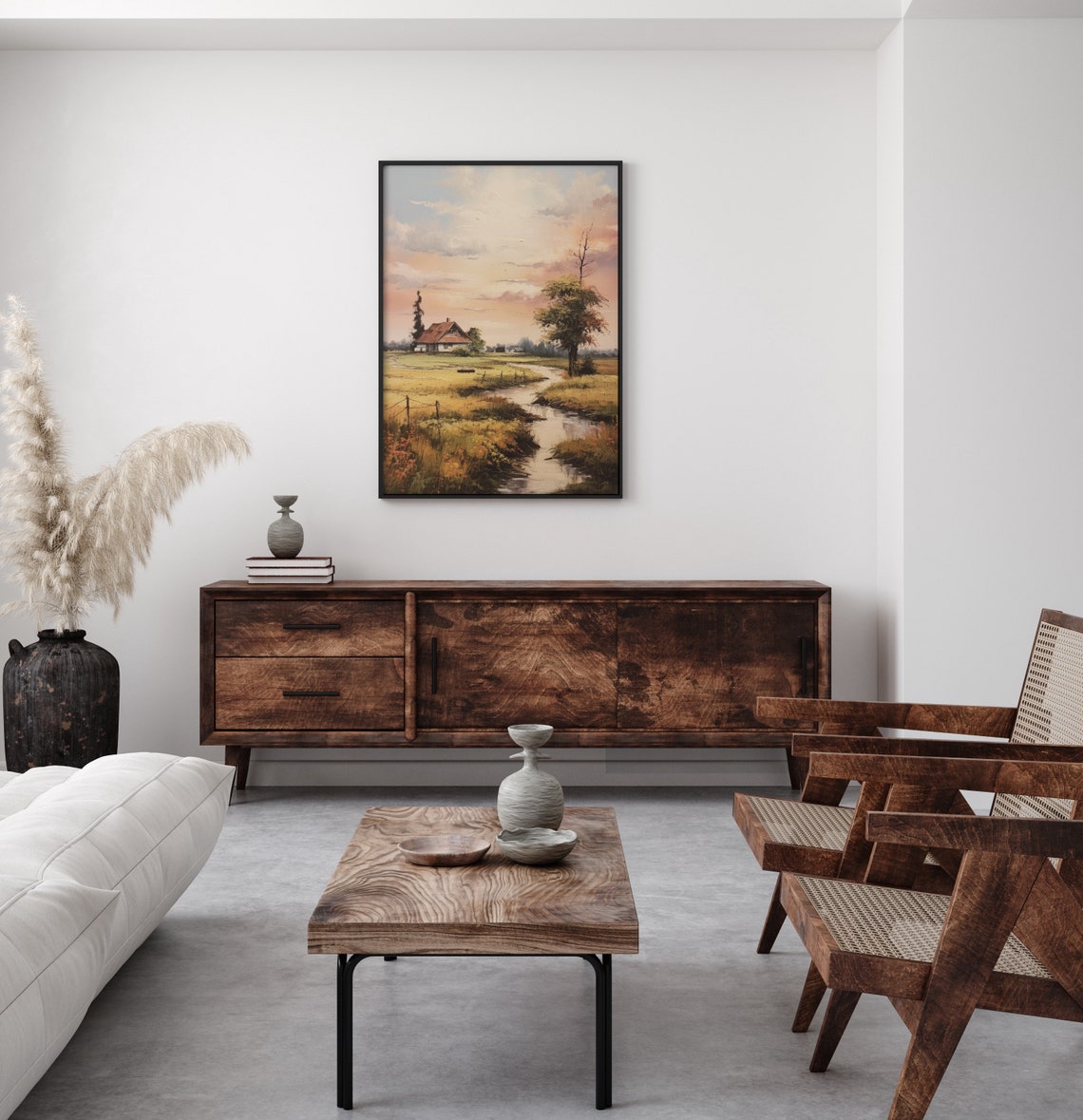 Country House By Stream Sunset Golden Countryside Home Poster - Image 3