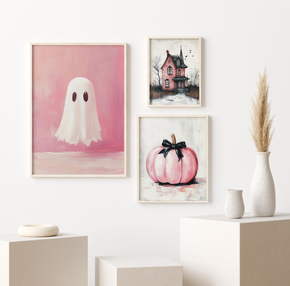 Pink Haunted Victorian House With Bats Whimsical Halloween Poster - Image 3