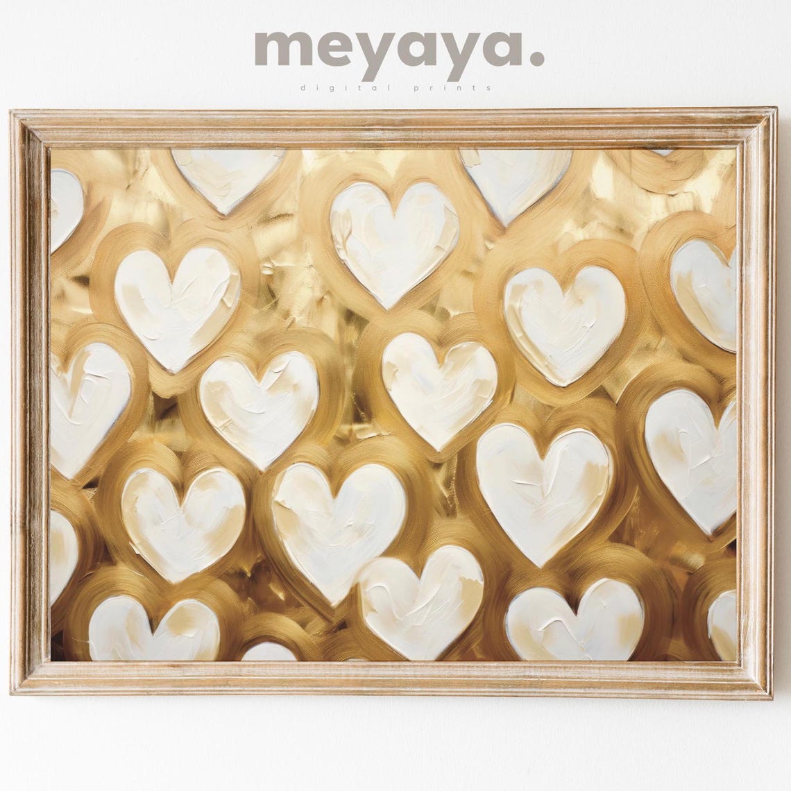 White Hearts Gold Leaf Swirl Luxe Textured Valentine Art Poster