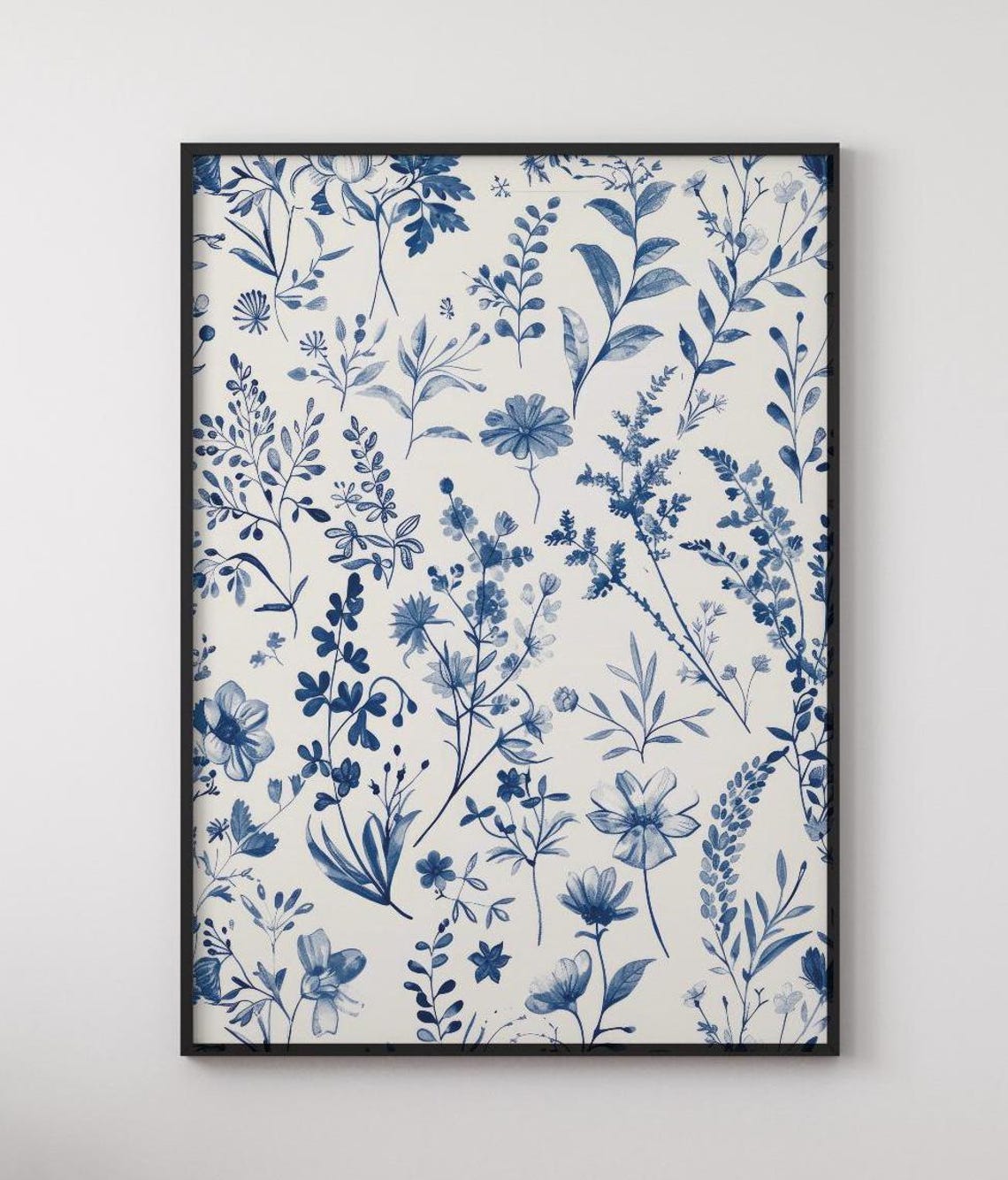 Blue And White Chinoiserie Botanical Floral Pattern Decor Poster - Image 3