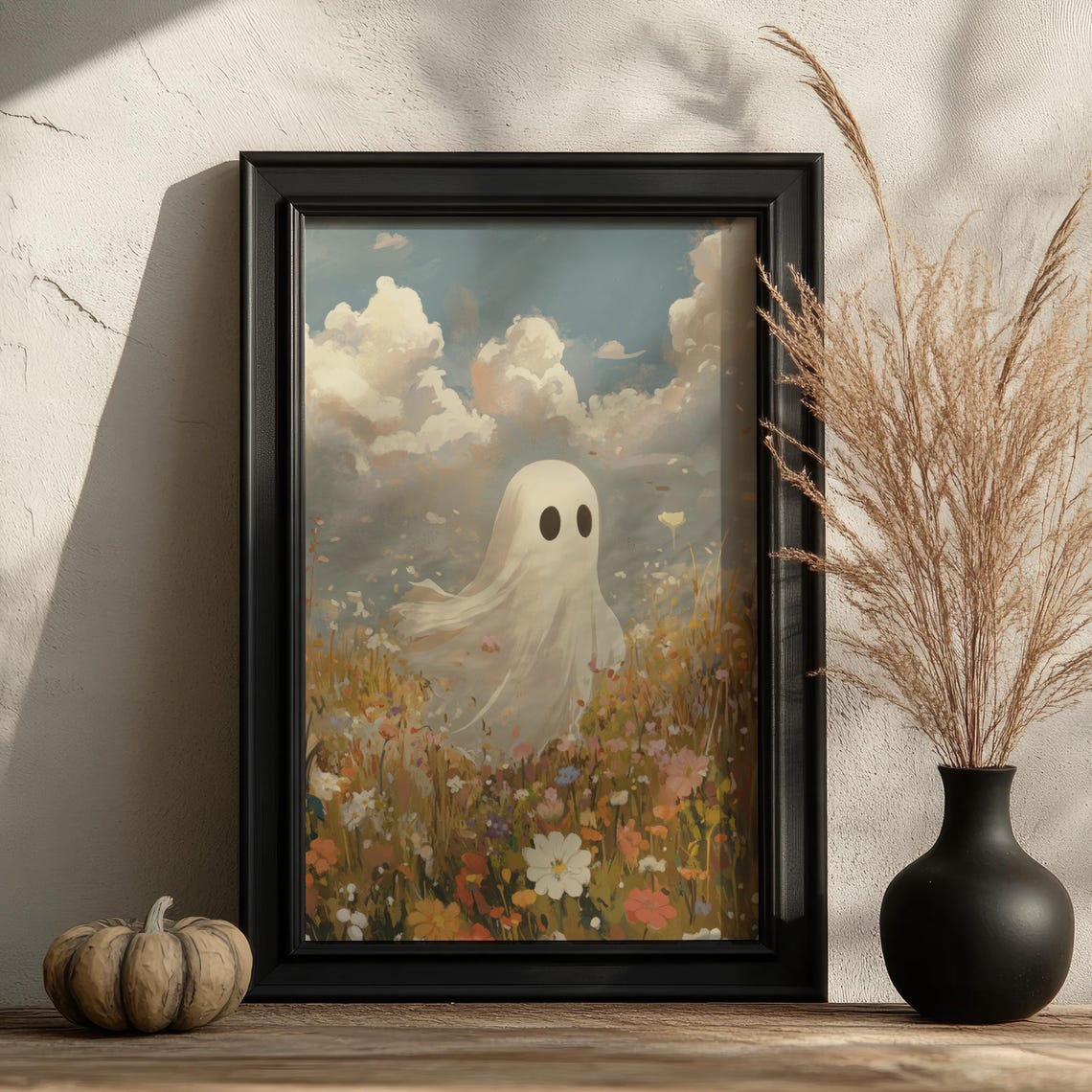 Cute Ghost in Wildflower Field Painting Sweet Art Wall Poster - Image 3