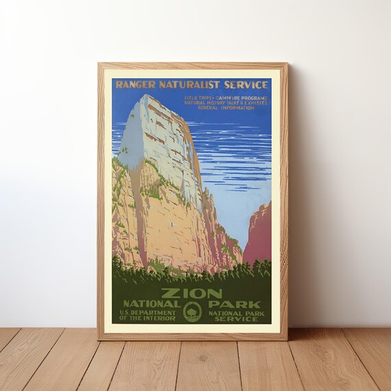 Zion National Park WPA Vintage Ranger Service Poster with Cliffs