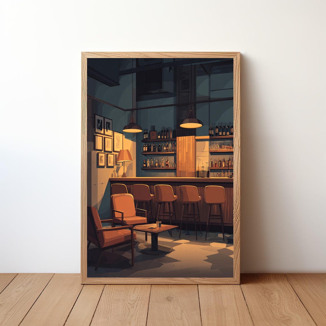 Illustrated Bar Lounge Warm Armchairs Cozy Evening Art Poster