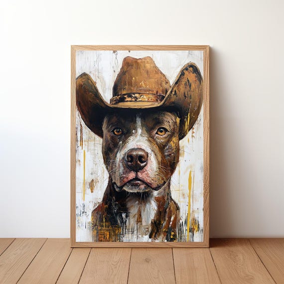 Cowboy Dog Wall Art Western Print Rustic Farmhouse Decor Funny Painting Pet Artwork Lover Gift Poster Dog28