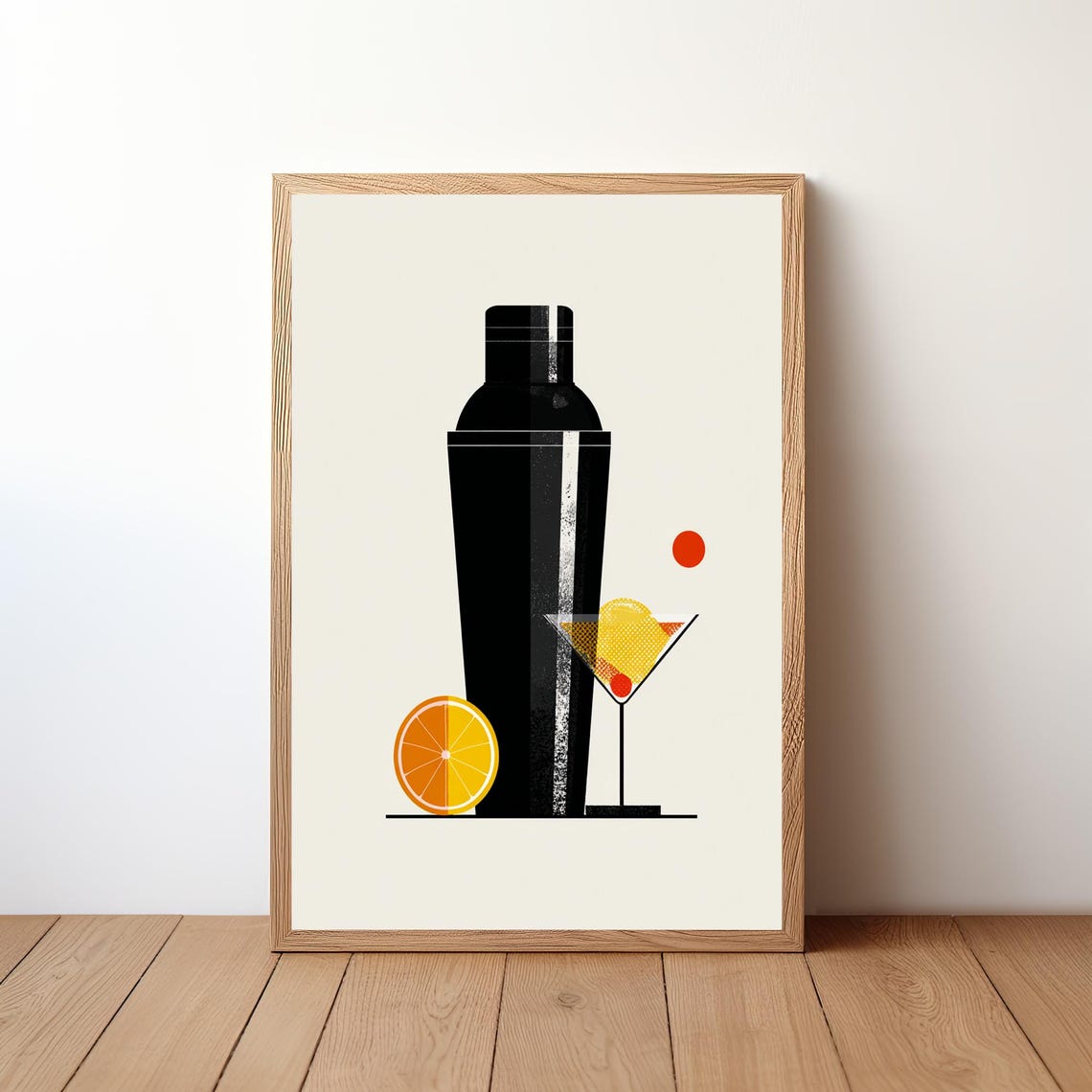Sleek Black Cocktail Shaker Martini Retro Mid Century Bar Poster