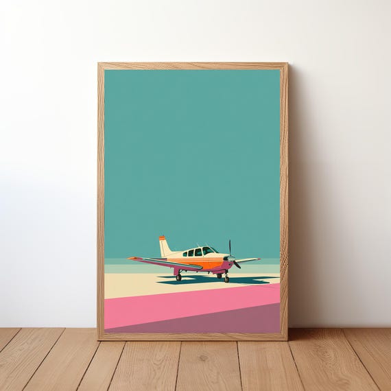 Minimalist Cessna Plane Poster Modern Aviation Wall Art Small Aircraft In Sky Print Simple Pilot Decor Clean Flight Illustration Avi43