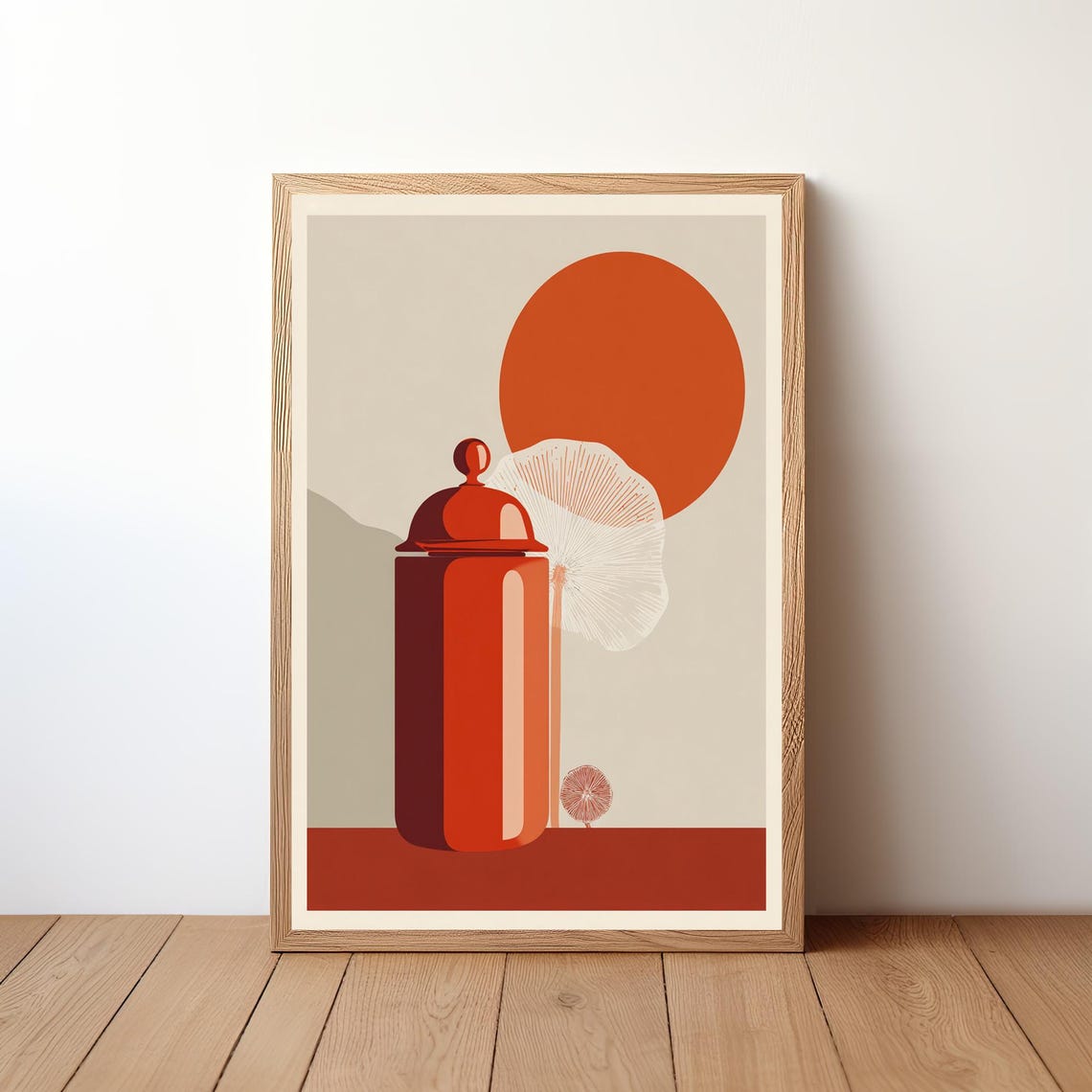 Bold Red Mid Century Modern Still Life With Sun And Palm Print