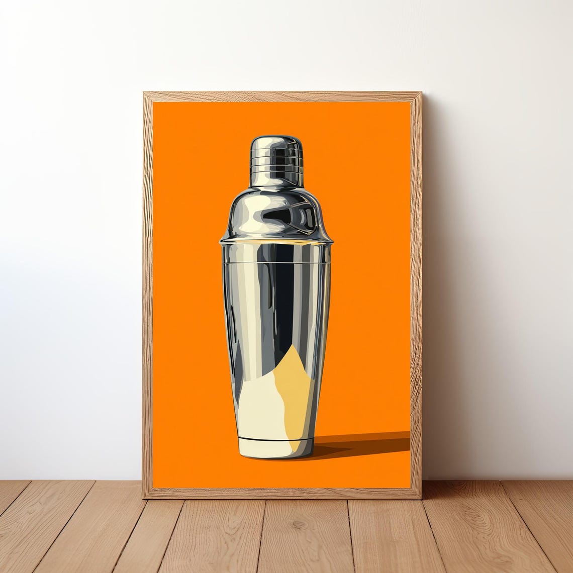 Gleaming Chrome Cocktail Shaker Bright Orange Pop Art Poster