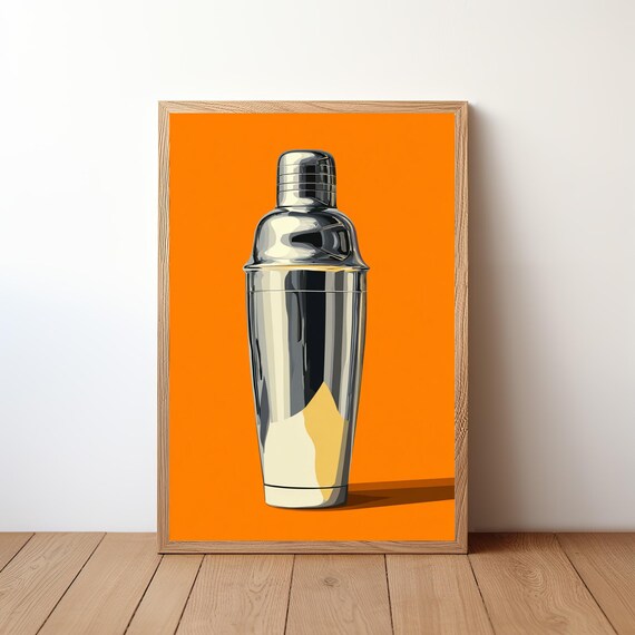 Gleaming Chrome Cocktail Shaker Bright Orange Pop Art Poster