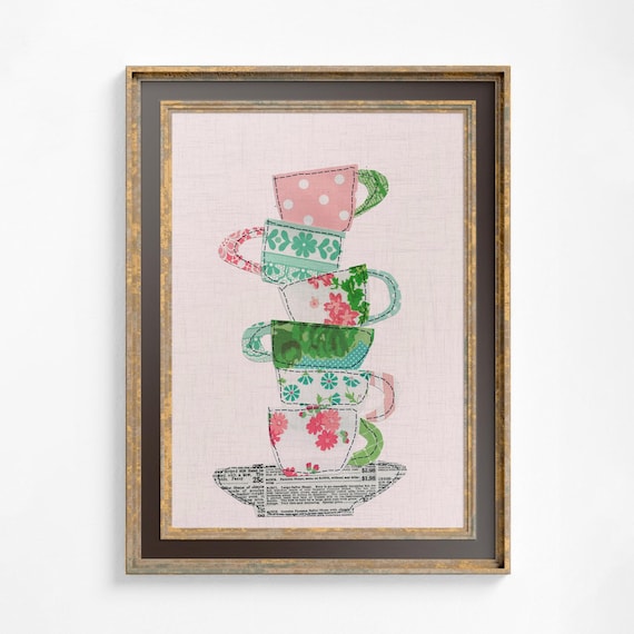 Tea Cups Collage, Bohemian Coffee Or Tea Time