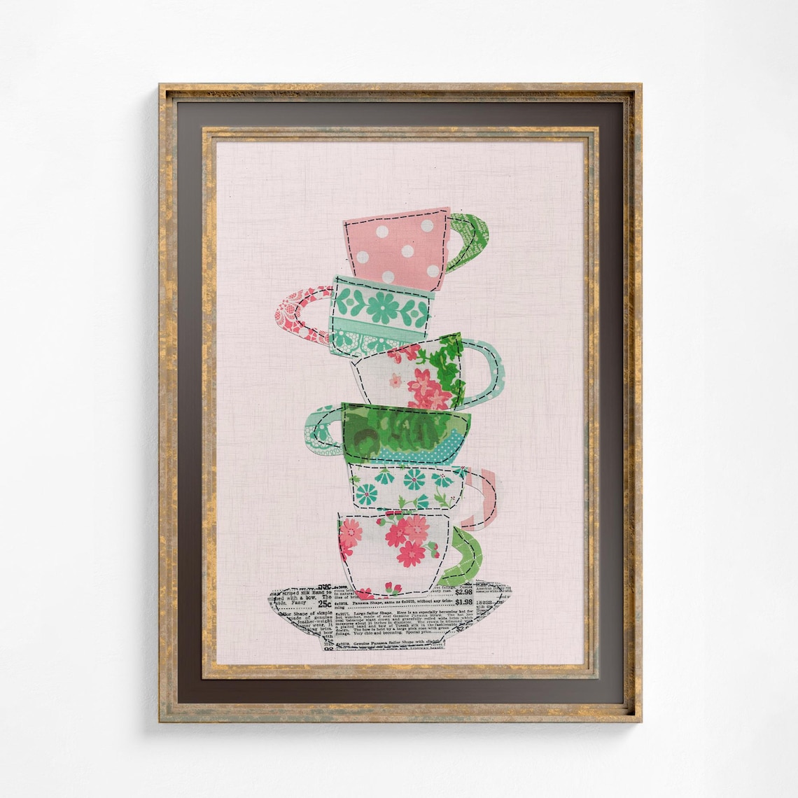 Tea Cups Collage, Bohemian Coffee Or Tea Time