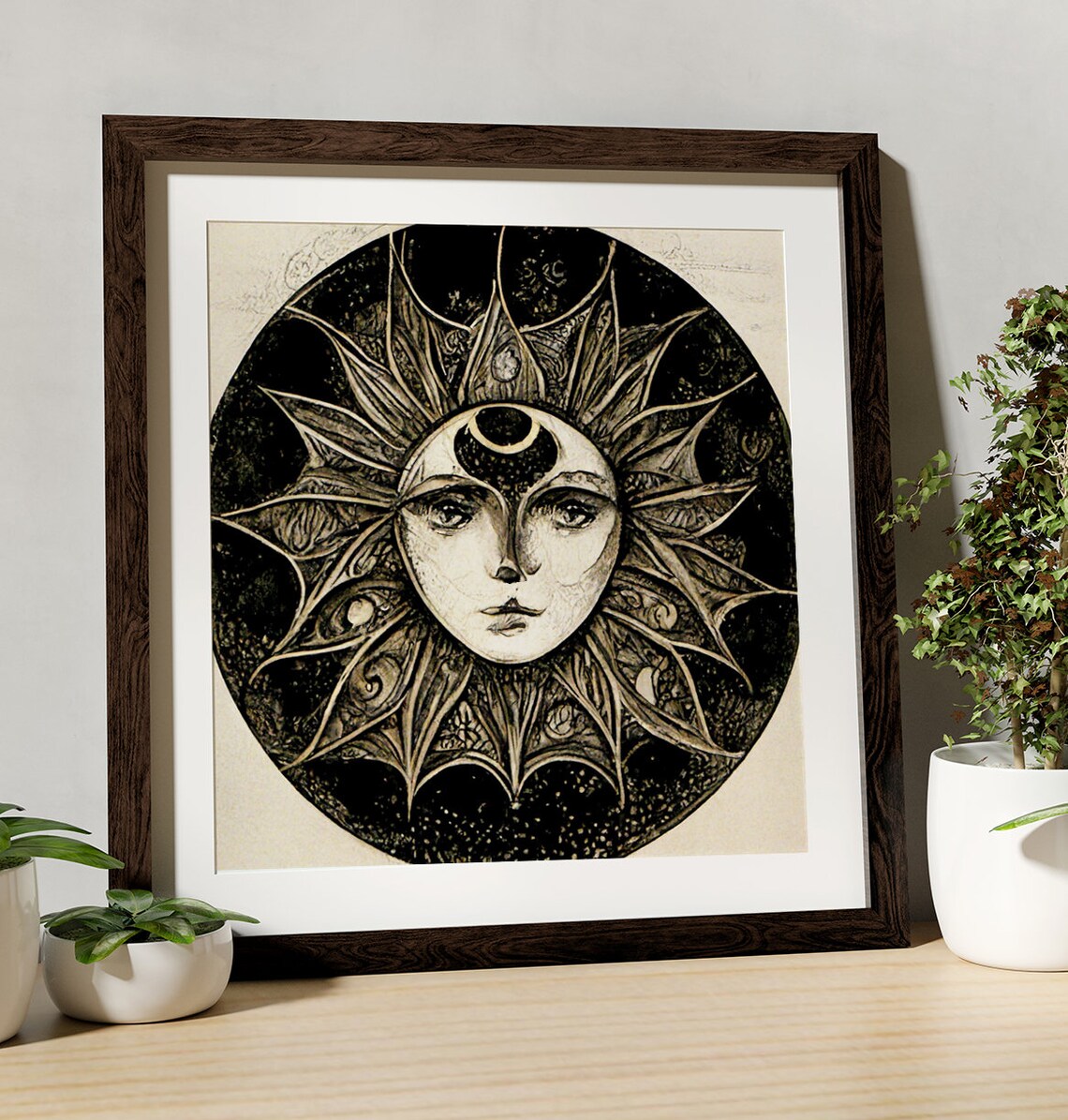 Sun Mandala Art Nouveau Flower Art Print