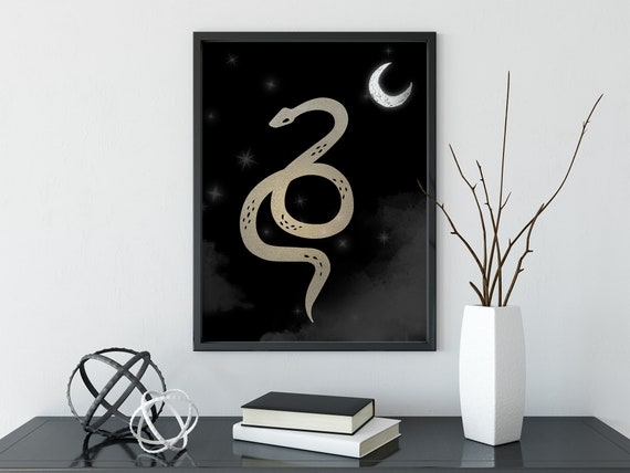 Snakes And Moon Poster, Astrology Celestial Art