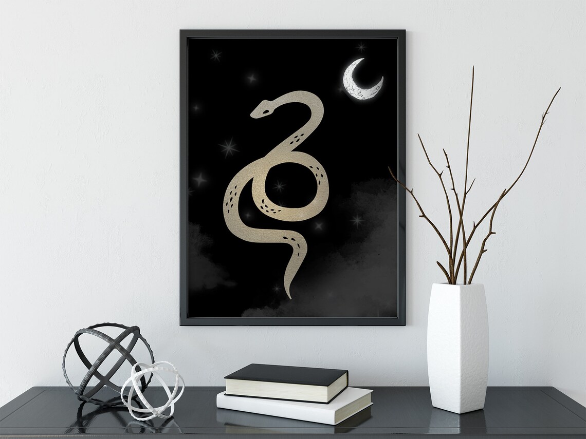 Snakes And Moon Poster, Astrology Celestial Art