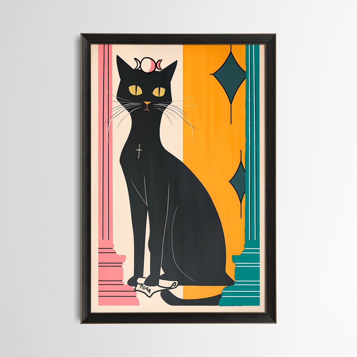 Black Cat High Priestess Tarot Midcentury Modern Cat Art Print