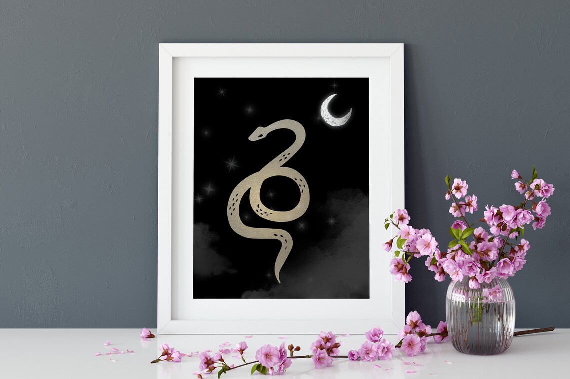 Snakes And Moon Poster, Astrology Celestial Art - Image 2