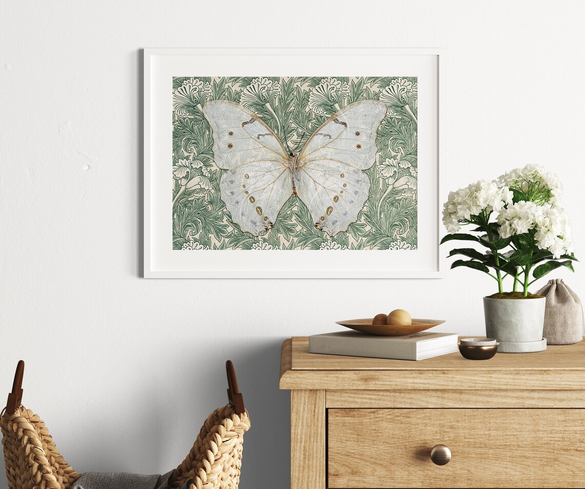 William Morris Green Floral Print, Vintage Butterfly Poster - Image 2