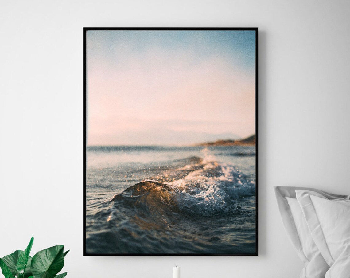 Beach Sunset Ocean Wave Poster, Coastal Decor