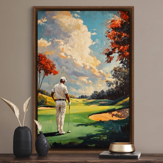 Vibrant Golf Course Art Atmospheric Golf Player Painting Print For Sports Wall Decor Perfect Man Cave And Gifts For Him