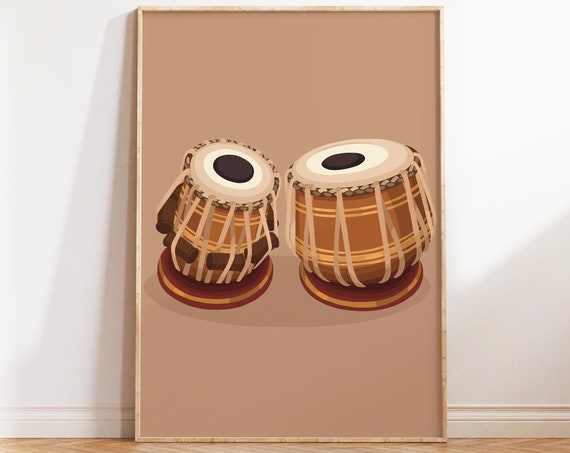 Tabla Art Music Instrument, Retro Indian Poster