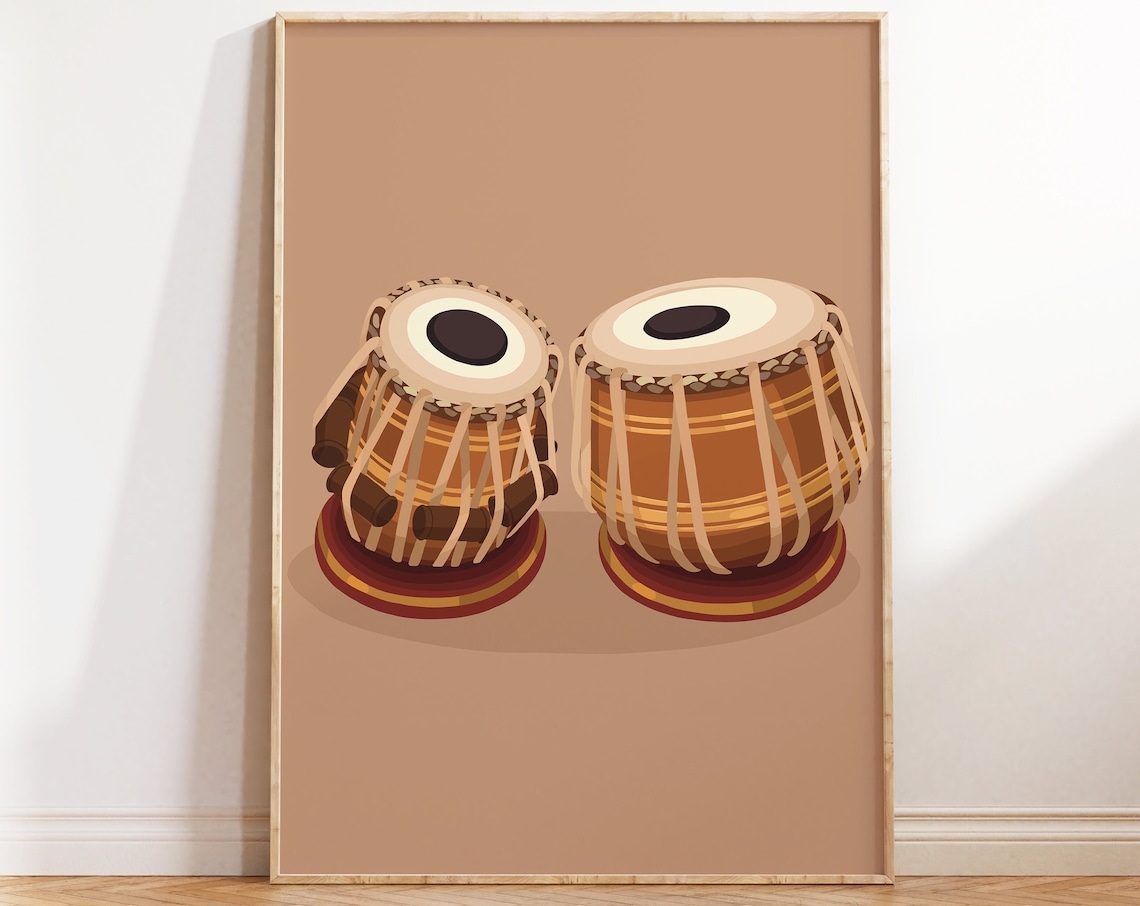 Tabla Art Music Instrument, Retro Indian Poster